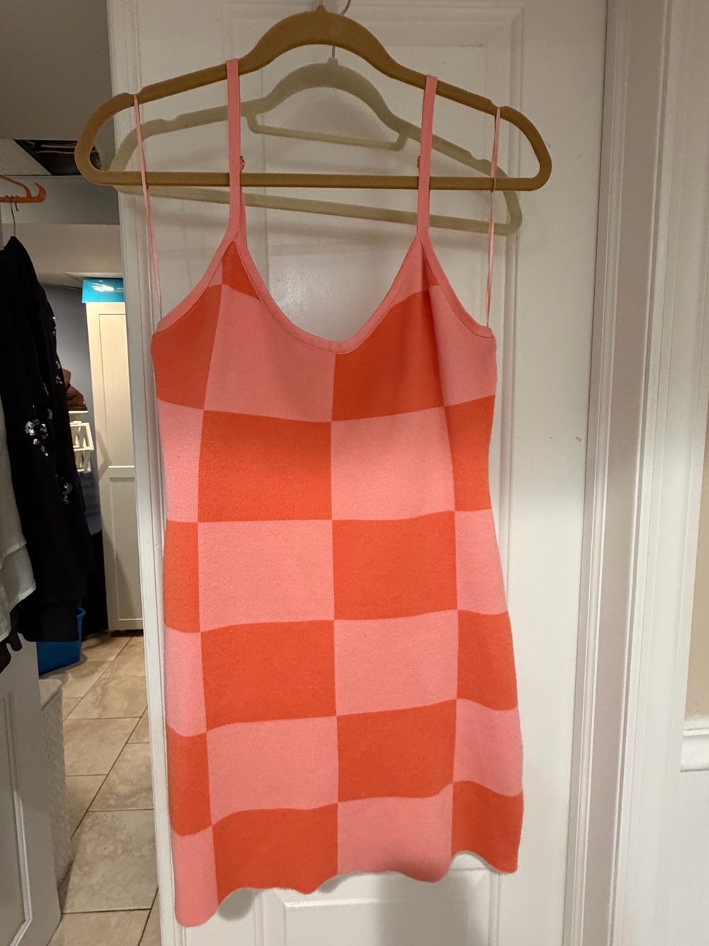 Le Lis Checkerboard Knit Cami in Coral and Light Pink